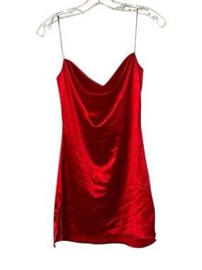 Cherry Red Satin Cowl Neck Strappy Mini Dress Zaaful Sz 4 Y2K Glam Mob Wife